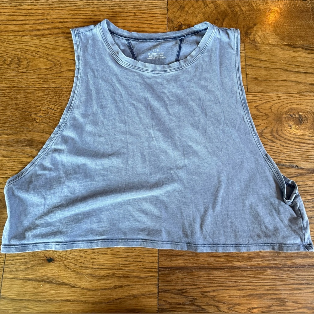 Aerie. Dusty Blue Distressed Cropped Muscle tank. Size Large.